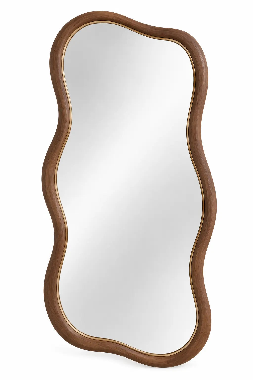 Specchio da parete, cornice allungata ondulata, marrone