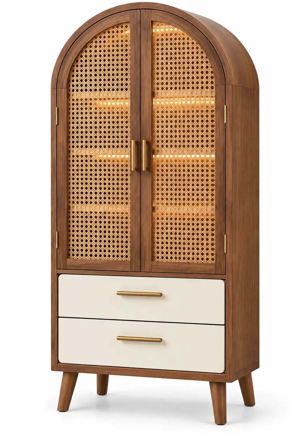 Armadio, profilo ad arco e cassetti inferiori, marrone/beige