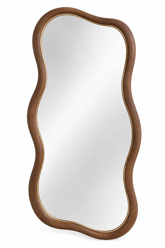Specchio da parete, cornice allungata ondulata, marrone