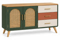 Credenza, ante intrecciate e tre cassetti laterali, verde/marrone/beige/rosso
