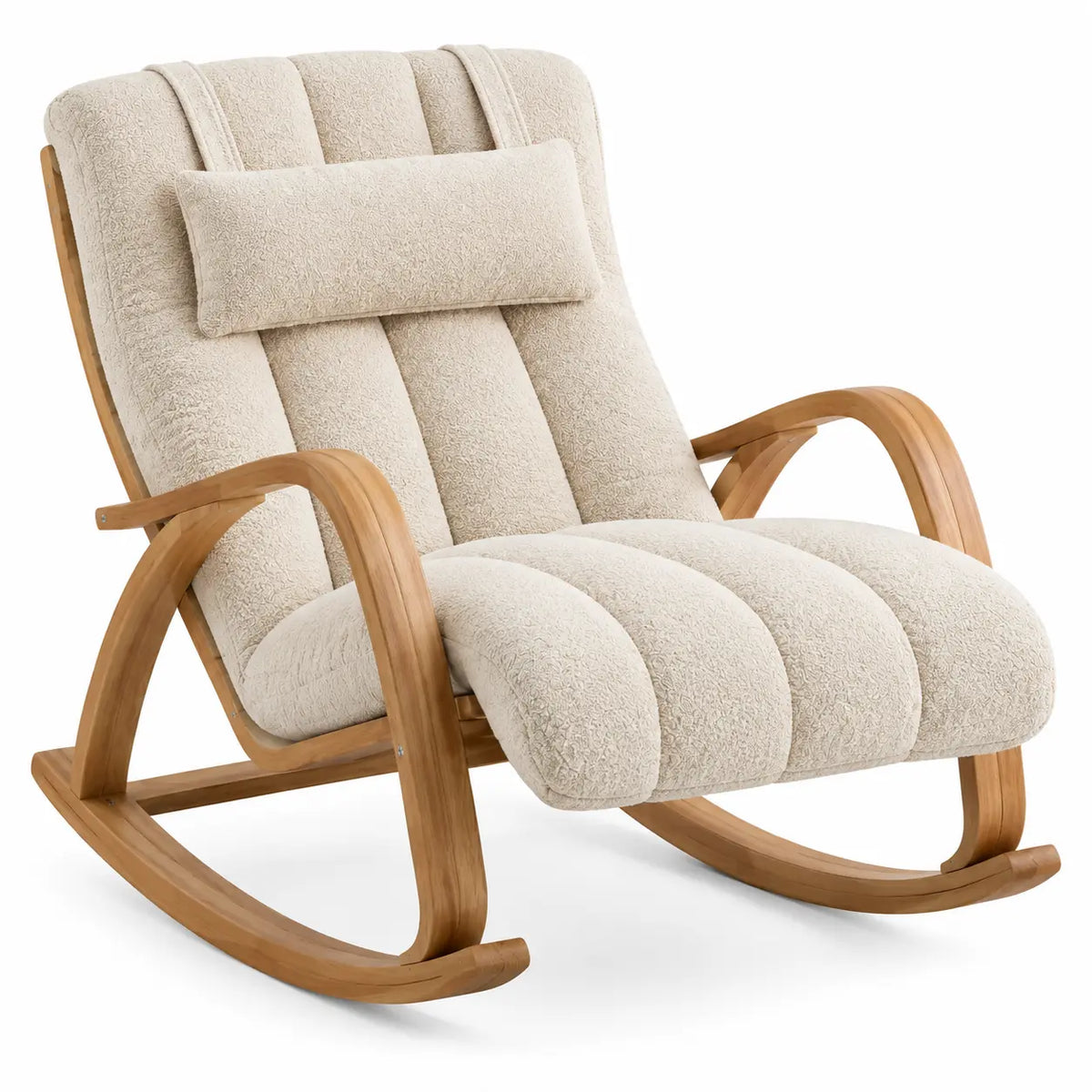 Poltrona a dondolo, seduta a fasce e cuscino poggiatesta, beige/marrone