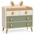 Cassettiera, tre cassetti e profilo superiore con orecchie, beige/marrone/verde