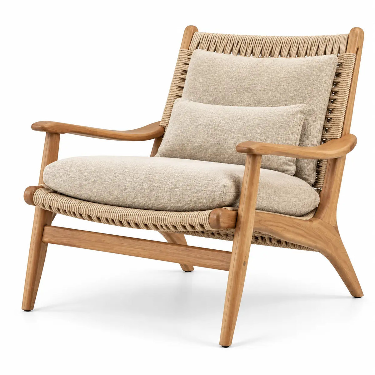 Poltrona, struttura intrecciata e schienale inclinato, marrone/beige